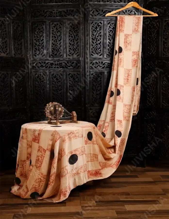 buy Creamy Silk Ajrakh fabric online
