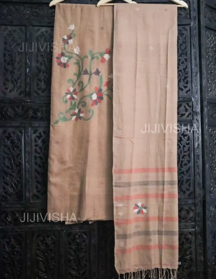 Beige Jamdani Cotton Dress Material : Timeless Tradition Meets Modern Style