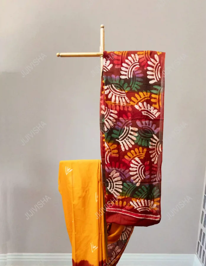 Buy Yellow Hand Baatik Printed Cotton Saree