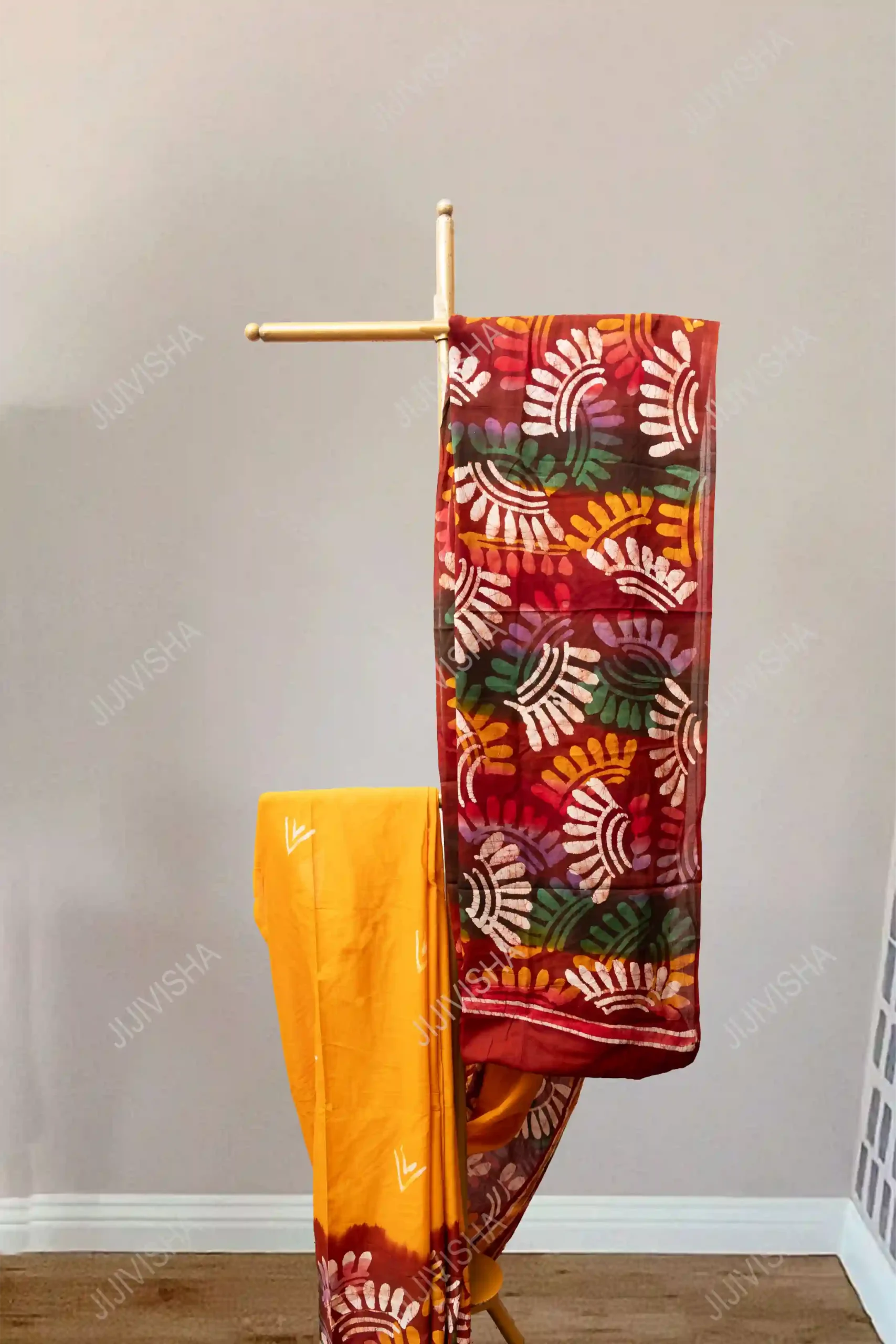Buy Yellow Hand Baatik Printed Cotton Saree