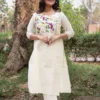 Buy Ethereal Elegance Cotton Hand-Embroidered Beige Kurta