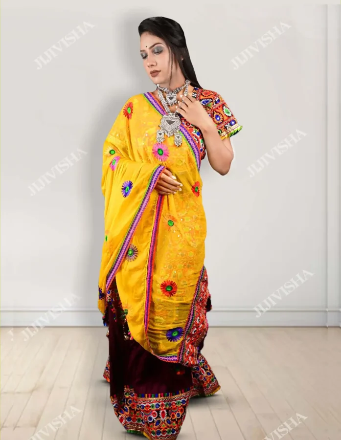 Buy Burgundy Beauty: Kutch Embroidered Lehenga Set