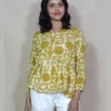 Buy Mustard & Beige Leaves Block Printed Short Kurti