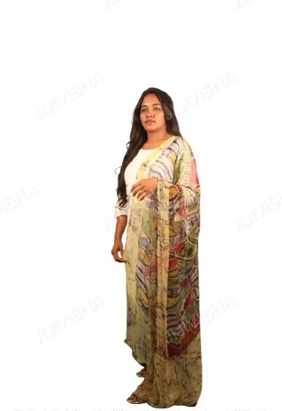 Sheer Elegance : Georgette hand batik dupatta - Gallery Image