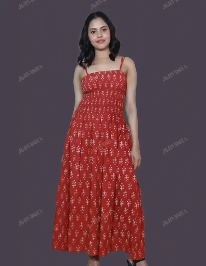 Red Hand Block Printed Cotton Tunic