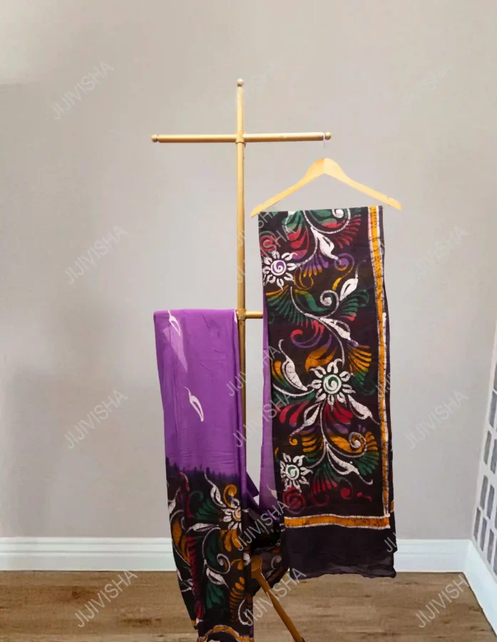 Buy Purple Hand Baatik Printed Cotton Saree