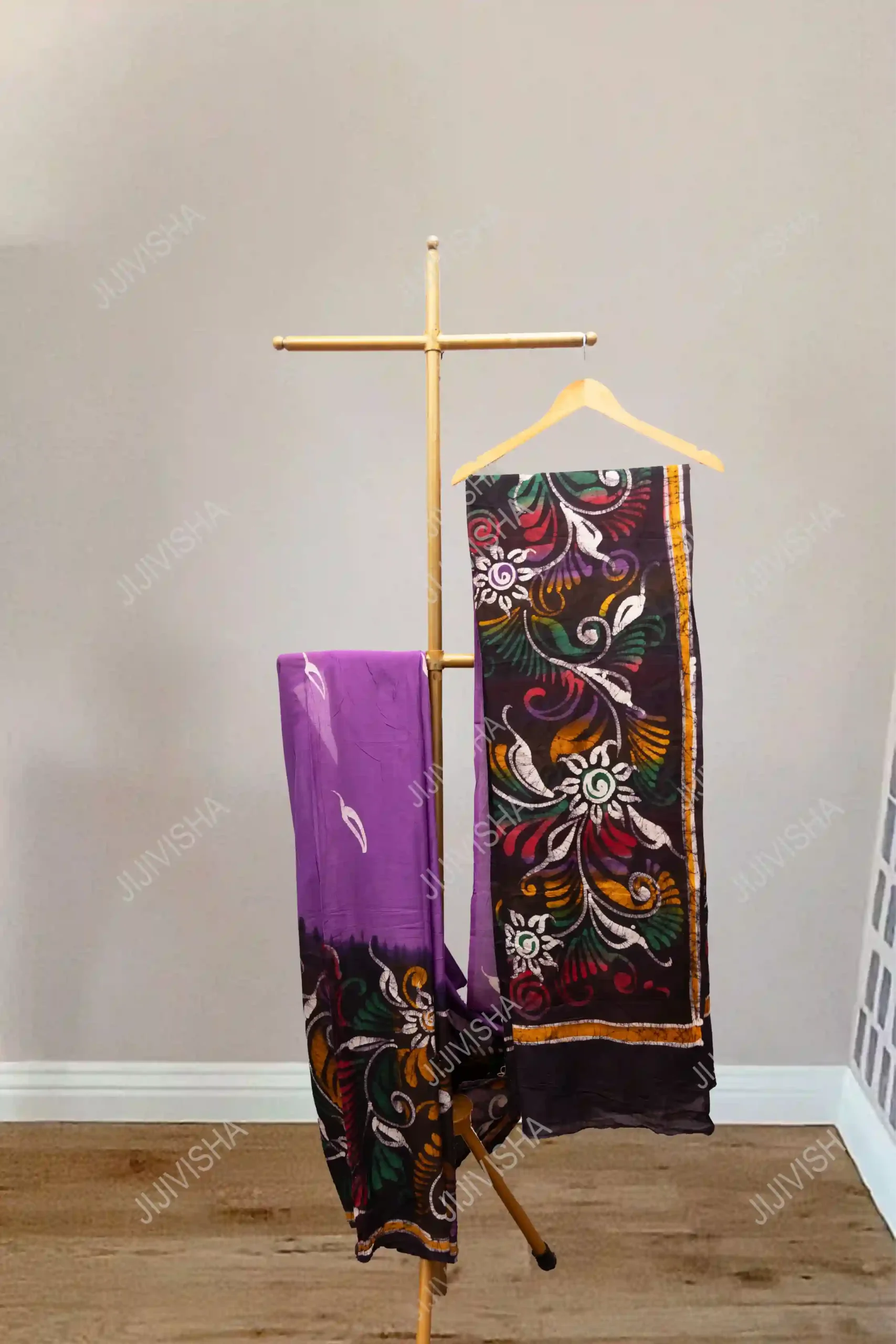 Buy Purple Hand Baatik Printed Cotton Saree