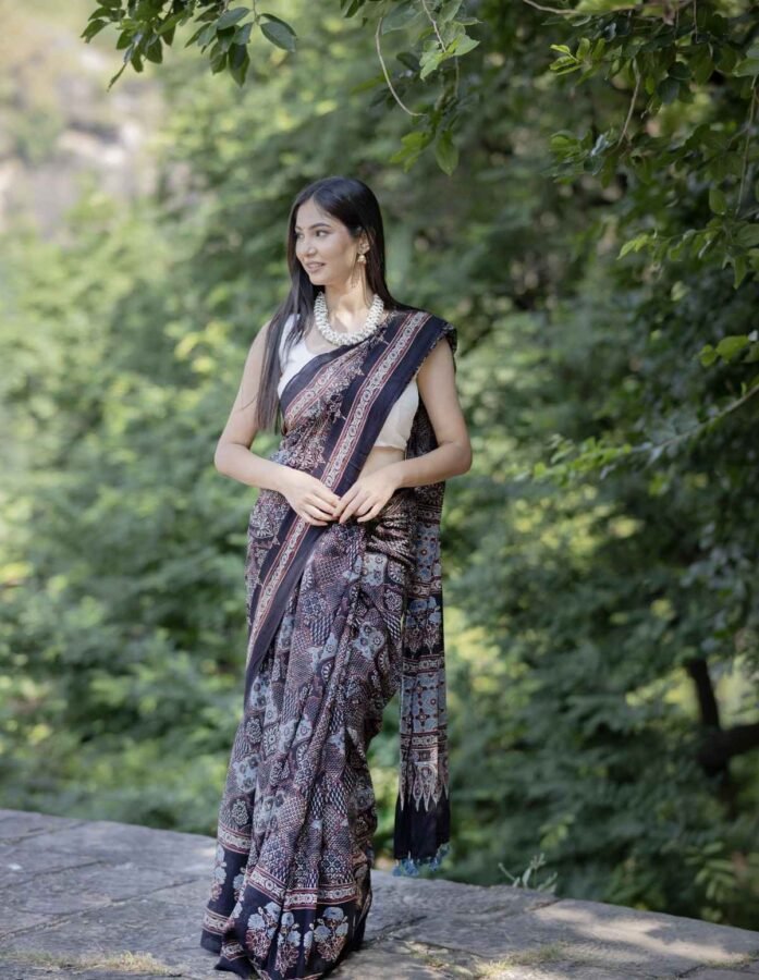 Nakshatra Mulmul Cotton Ajrakh Saree