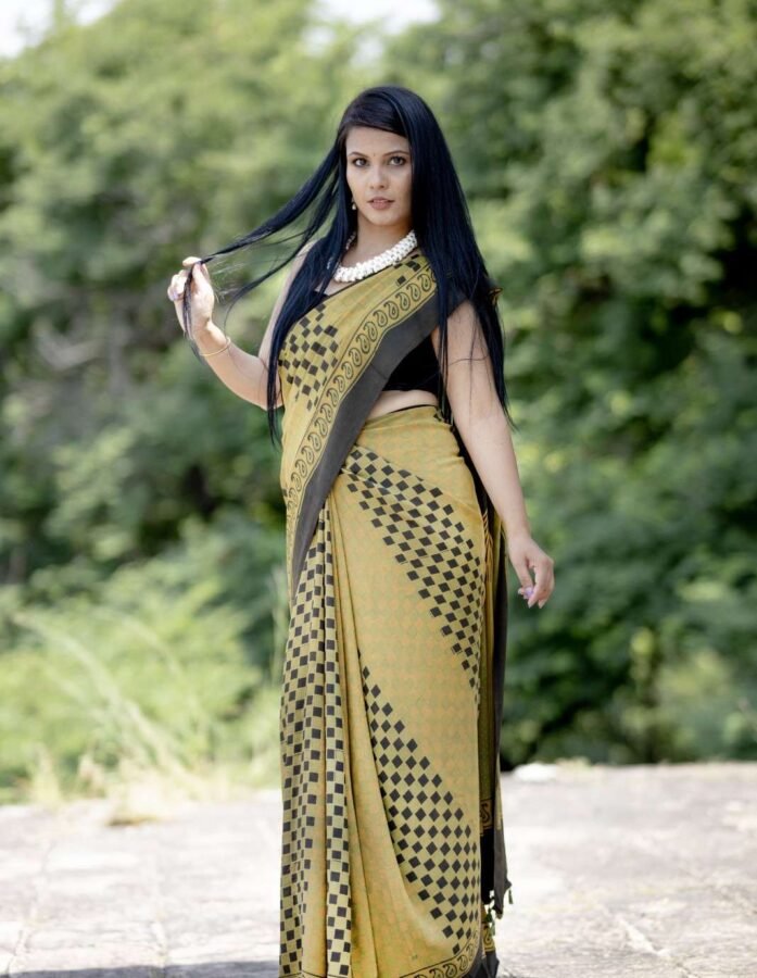 Ajrakh Block Printed Saree in Georgette
