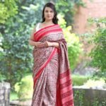 Vidarbha Tussar Silk Saree In Ajrakh