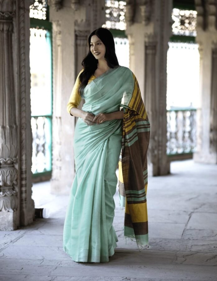 Pista Green Tussar Silk Saree