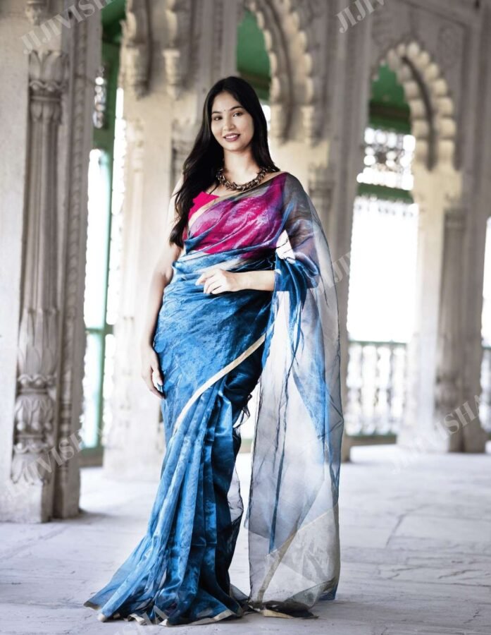 Teal Blue Tissue Silk Saree
