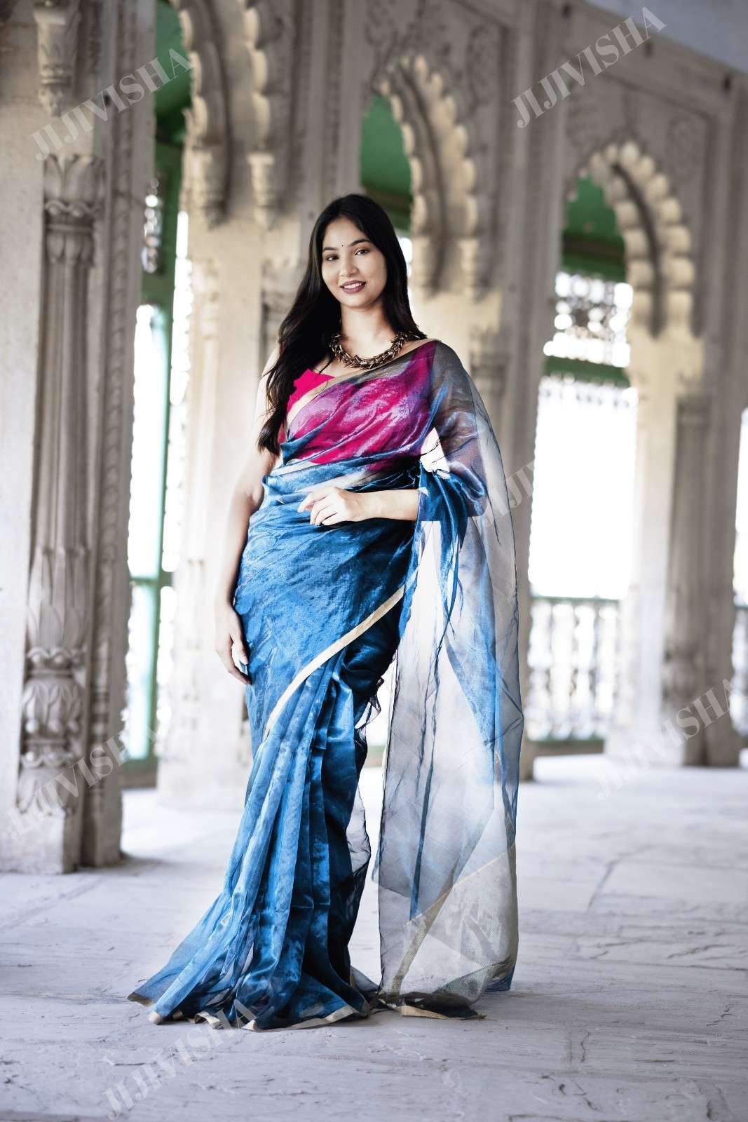 Teal Blue Tissue Silk Saree