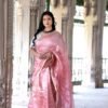 Peach Tissue Silk Saree with Silver Tone