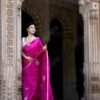 Pink Chanderi Silk Saree with Golden Border