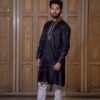 Black Kosa Silk Men’s Long Kurta
