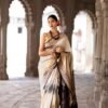 Ash Banarasi Silk Saree with Black Pallu