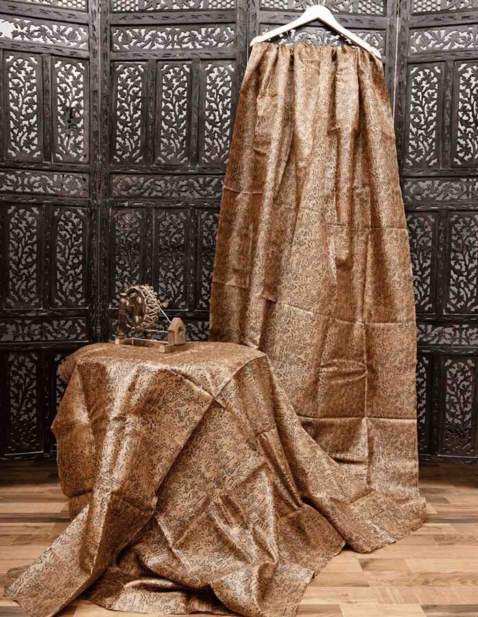 Elegant Rust And Black Tone Kosa Silk Fabric