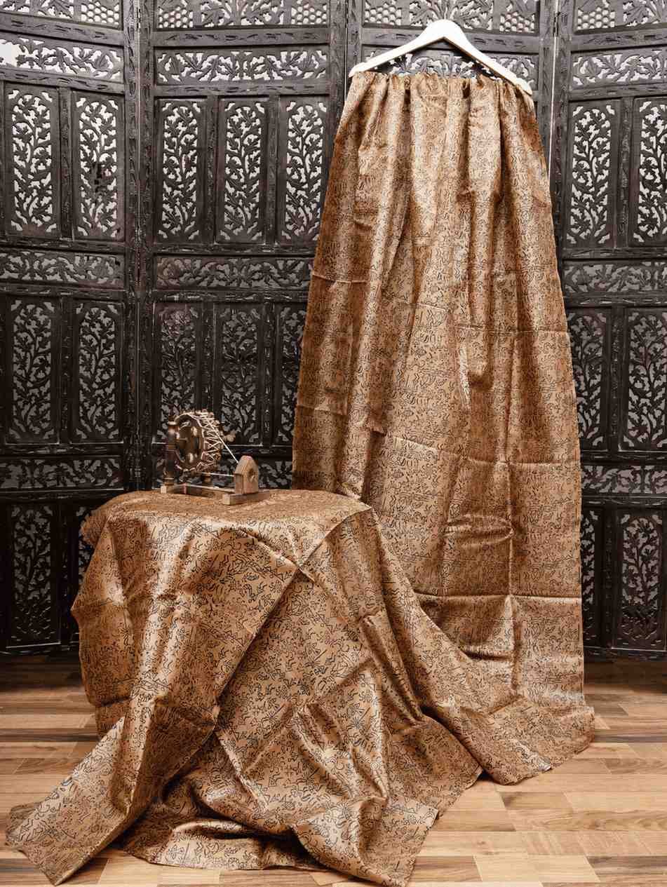 Elegant Rust And Black Tone Kosa Silk Fabric