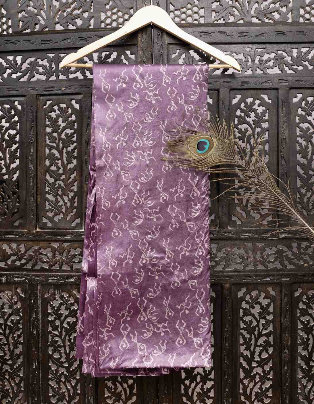 Mauve and Pink Kosa Silk Tribal Motifs Print