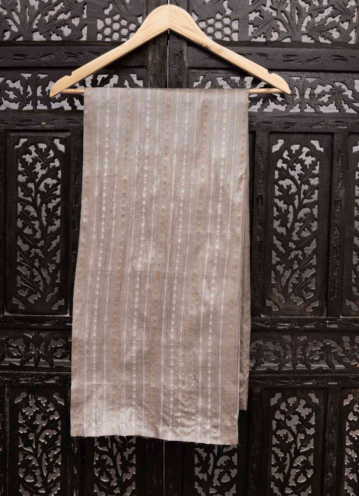 Light Brown With White and Orange Thread Kosa Silk Fabric