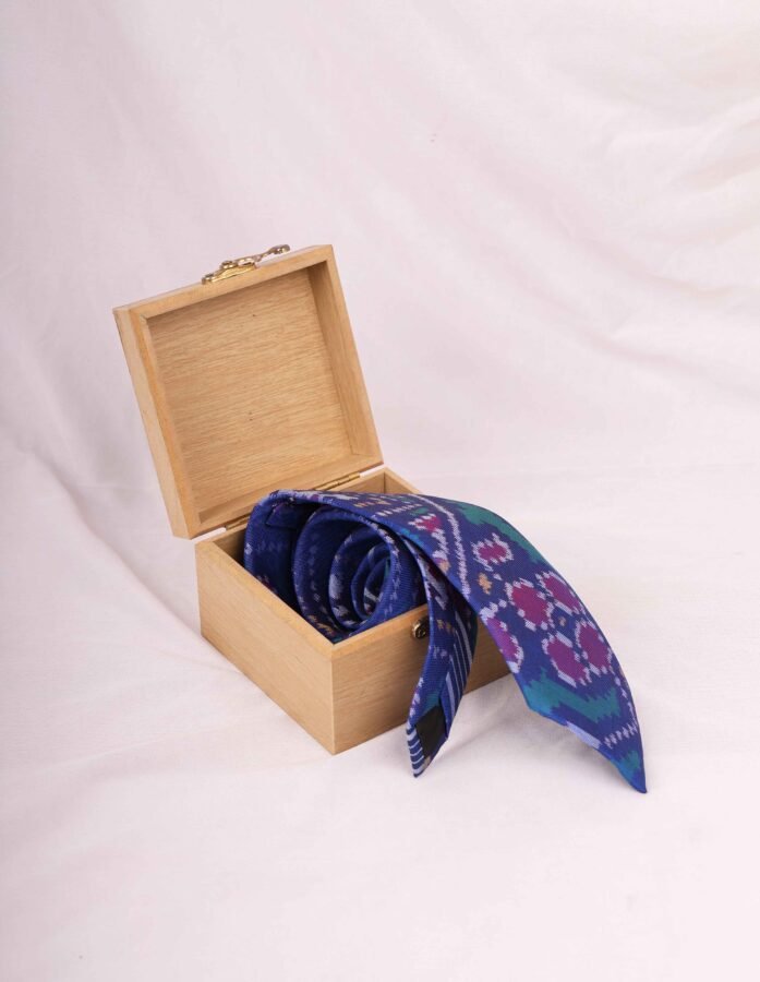 Royal Blue Patola Silk Necktie - Gallery Image