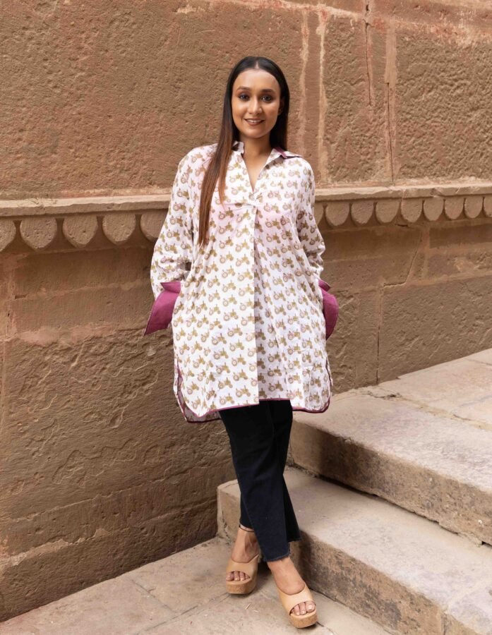 Ivory Cotton Top With Blue Tractor