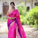 Dark Pink Chanderi Silk Saree with Sparrow Motifs