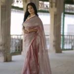 Mauve Chanderi Silk Saree with Silver Motifs