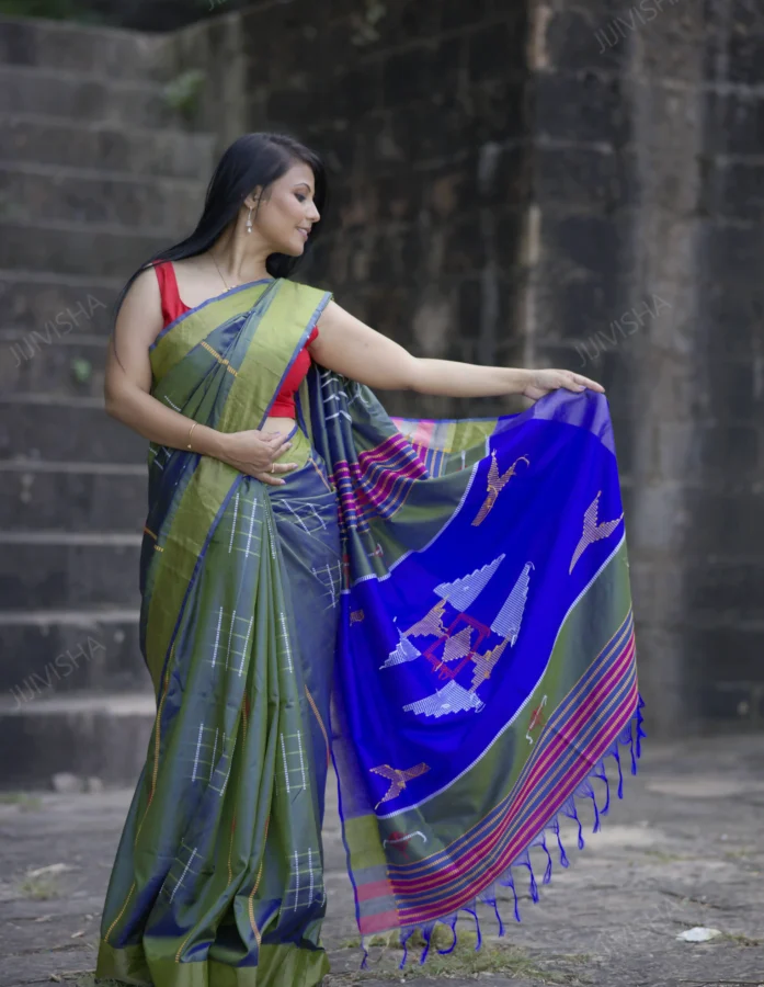 Royal Blue Bishnupuri Pure Silk Kalakhetra Saree