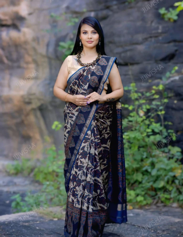 Maheshwari Silk Saree In Ajrakh