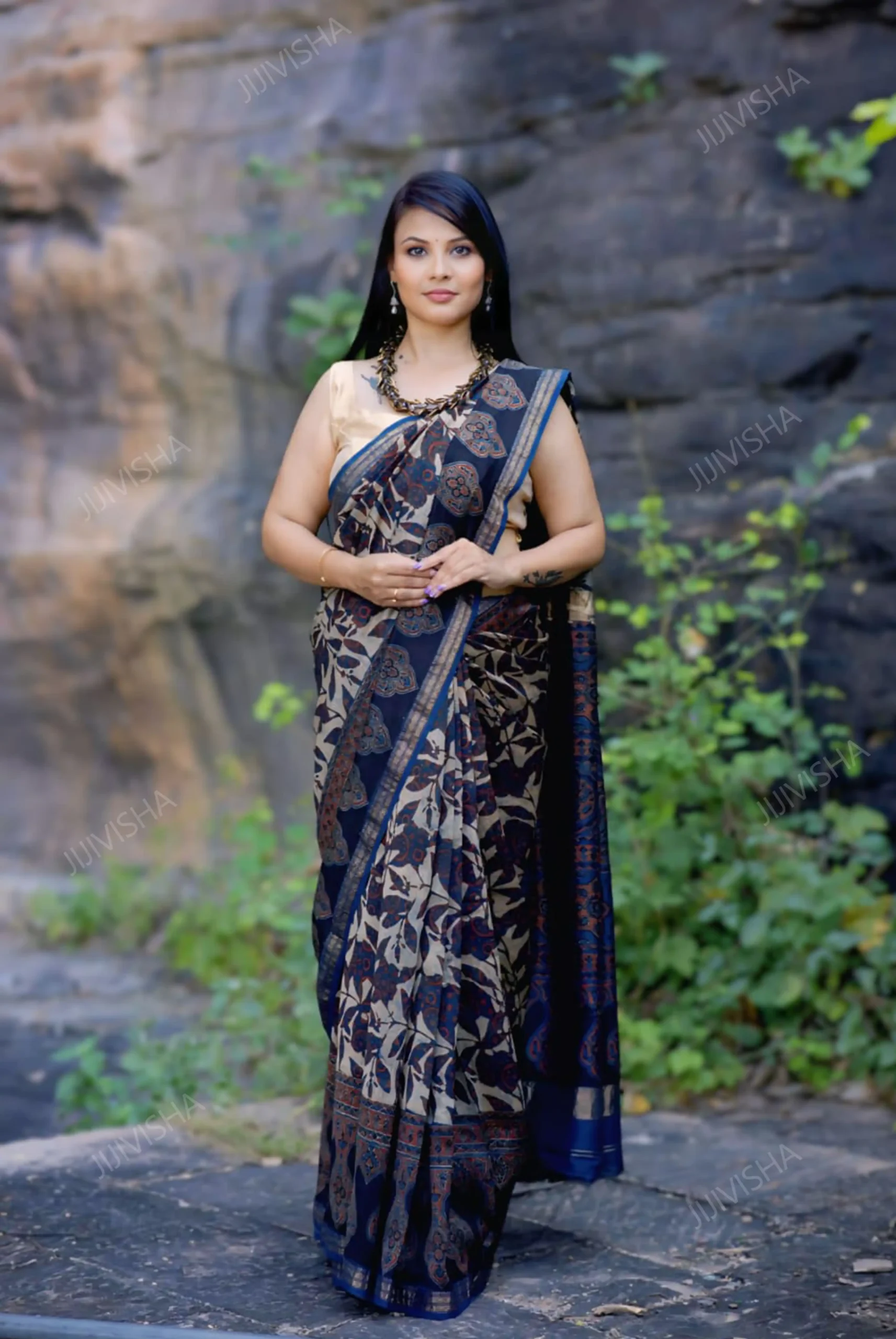 Maheshwari Silk Saree In Ajrakh