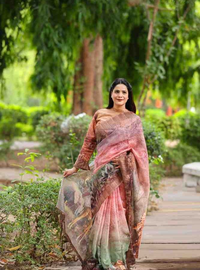 Wild Beauty: Printed Crepe Saree with Full Sleeves Blouse
