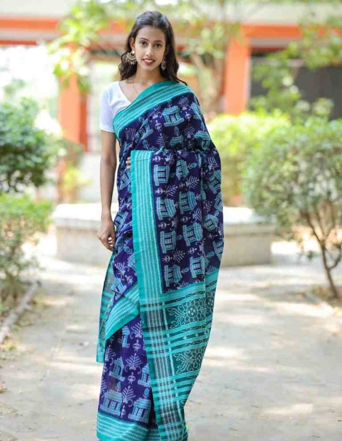 Tribal Bandha Royal Blue Cotton Sambalpuri Ikkat Saree