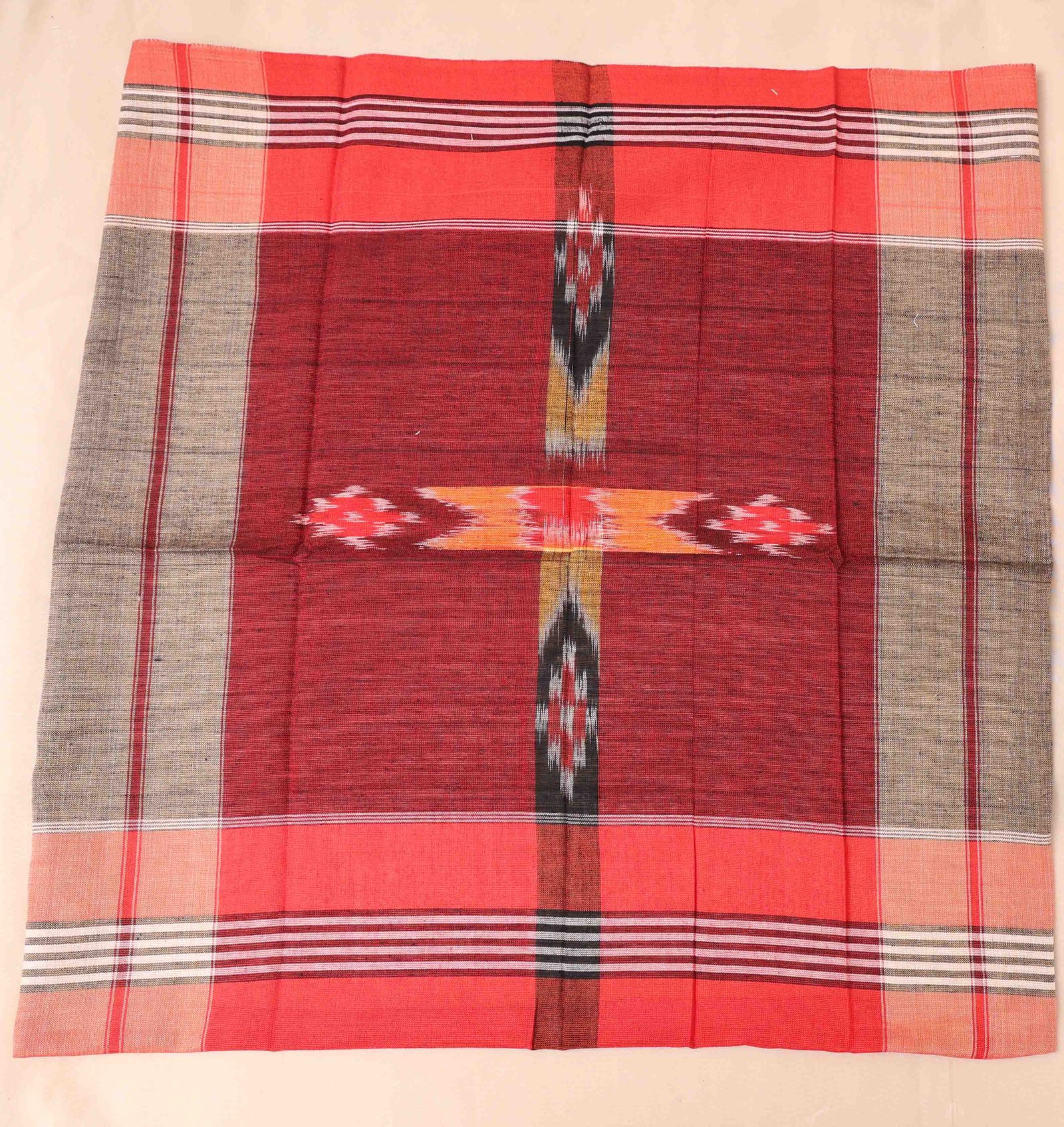 Sambalpuri Cotton Red Handkerchief With Red And Grey Border