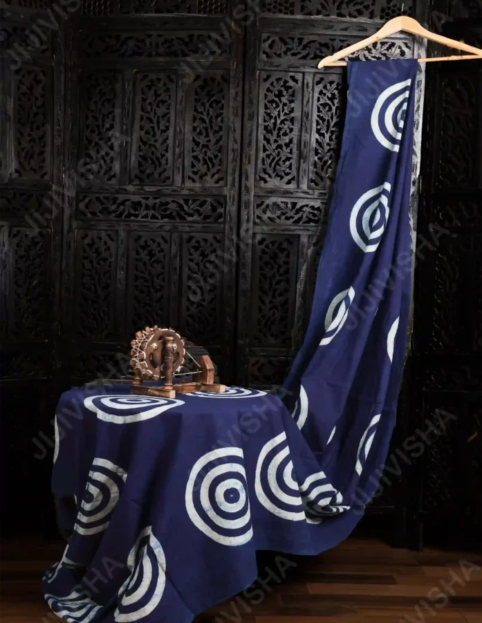 Moonlit Serenity Ajrakh Hand Block Printed  Cotton Fabric