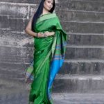 Regal Verdure: Leaf Green and Royal Blue Bishnupuri Pure Silk Kalakhetra Handspun Handwoven Saree