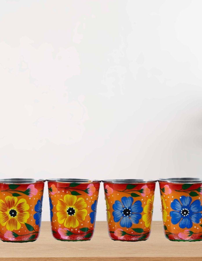Exquisite Hand-Painted Multi-Coloured Stainless-Steel Glass Set of 6 - Gallery Image