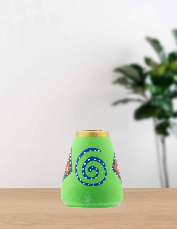 Hand-Painted Wooden Vase with Intricate Geometric Designs - Gallery Image