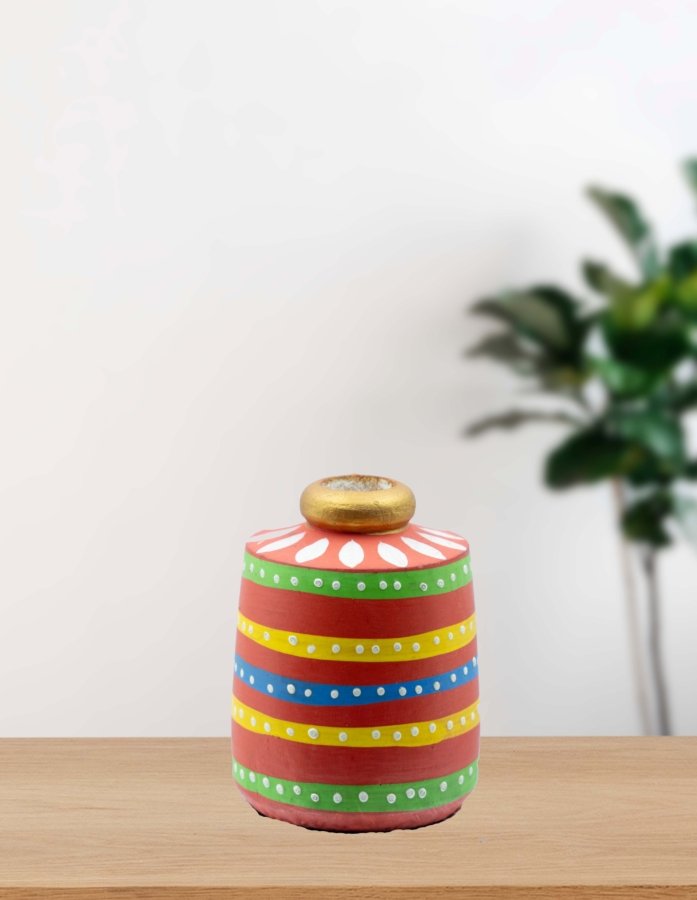 Vibrant Colorful Hand-Painted Wooden Vase