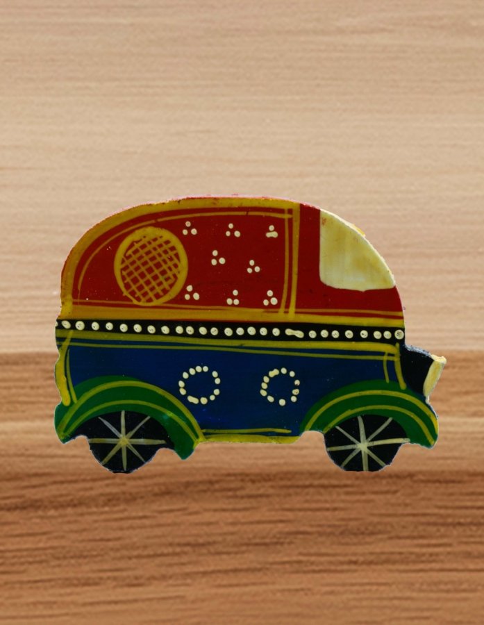 Handcrafted Wooden Rajasthani Auto Rickshaw Magnet – Traditional Art Decor
