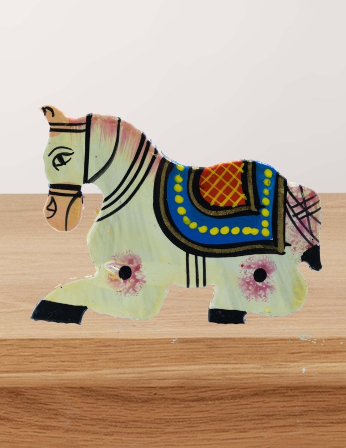 Handcrafted White Rajasthani Art Horse Magnet for Elegant Home Decor