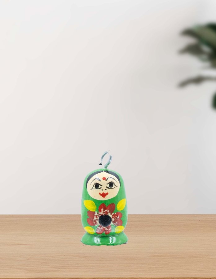Artisan-Crafted Hand-Painted Wooden Green Doll Keychain