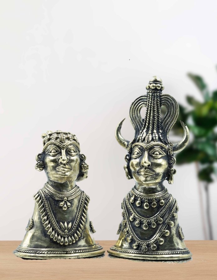 Handcrafted Dokra Brass Tribal King and Queen Figurine Set