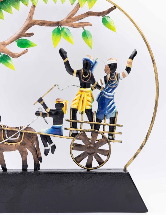 Indian Village Scene Sculpture – Decorative Bullock Cart Tabletop Art - Gallery Image