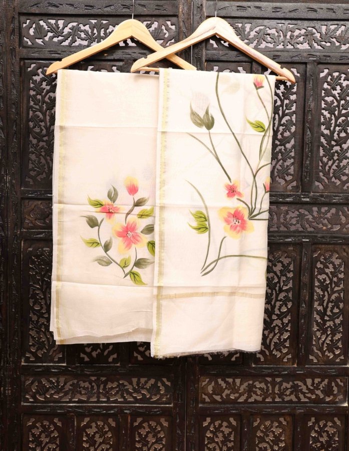 Chanderi Silk Hand Painted Dress Material