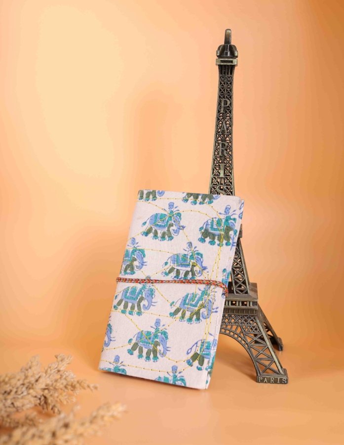 White Cover Dairy With Blue Colour Elephant Print