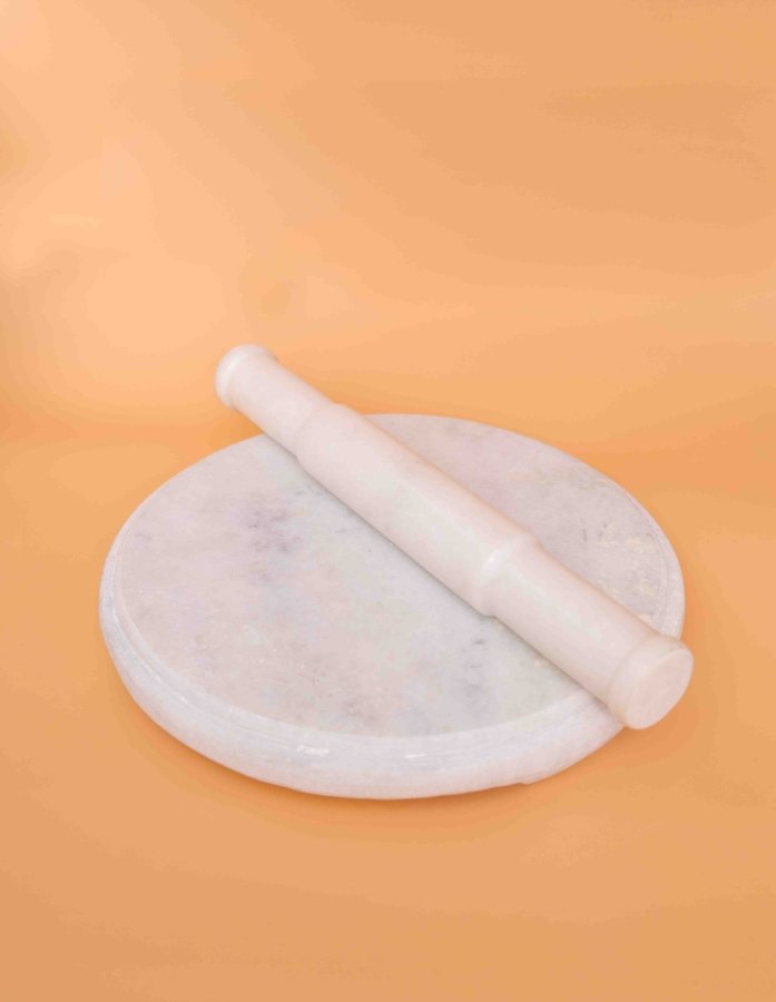 Plain Marble Rolling Board With Rolling Pin