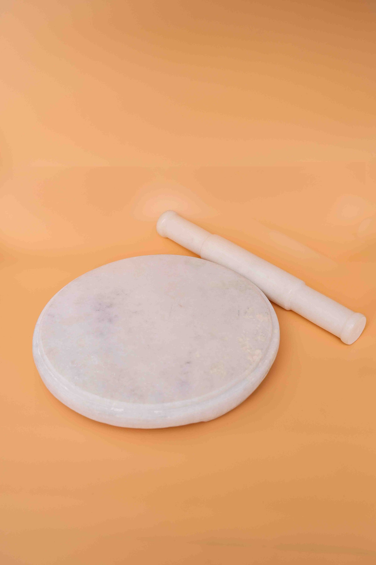 Plain Marble Rolling Board With Rolling Pin