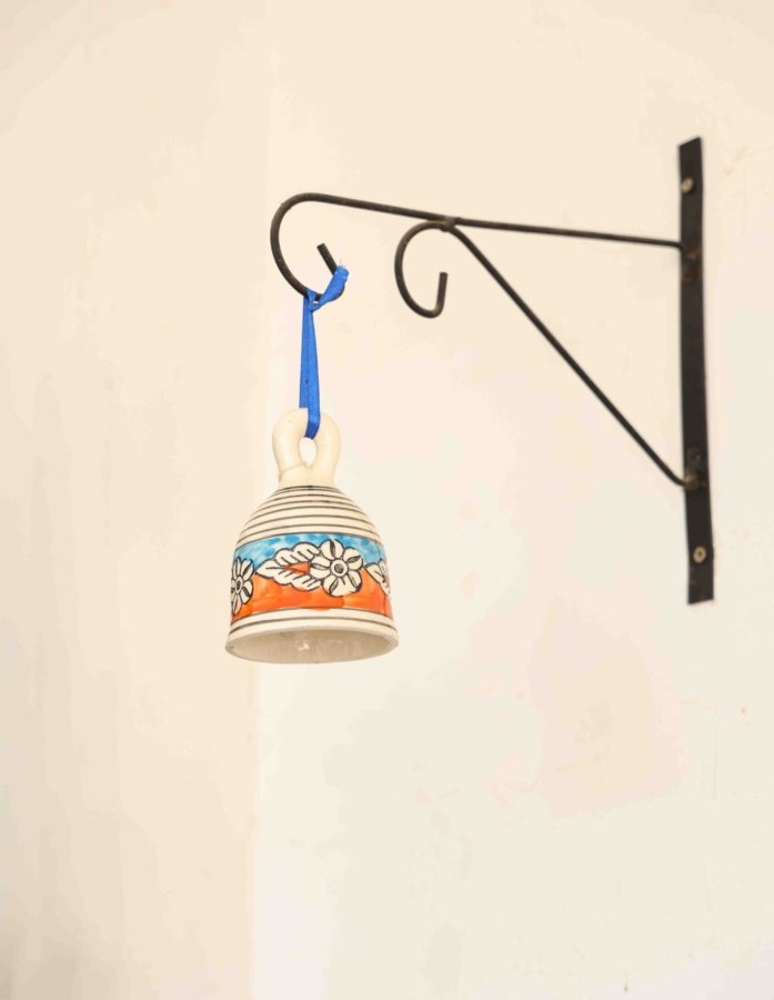 Kutch Handpainted Ceramic Floral Bell with Colorful Detailing